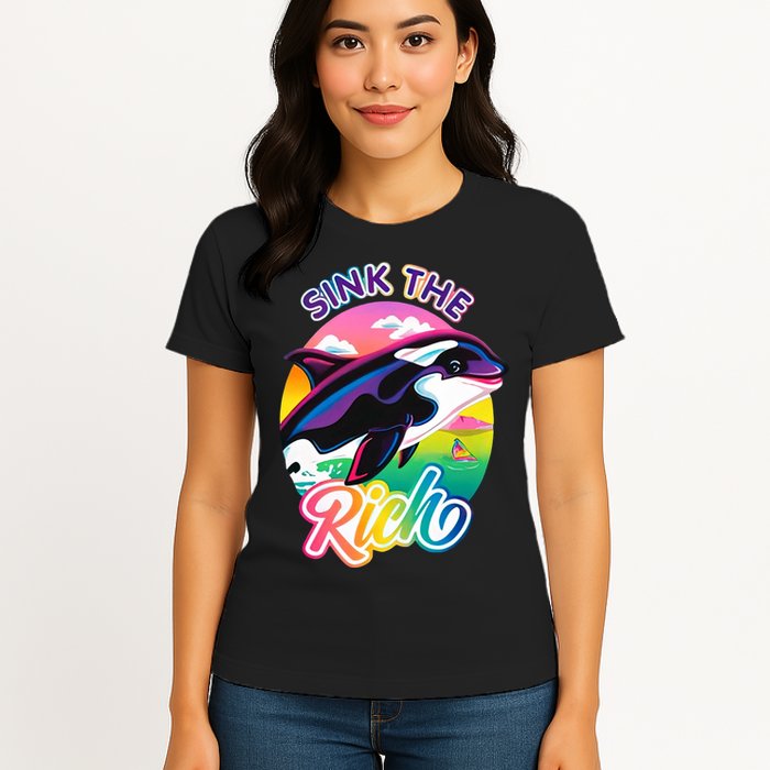 Sink The Rich Gladys Killer Whale The Yacht Sinking Orca Rainbow Womens T-Shirt