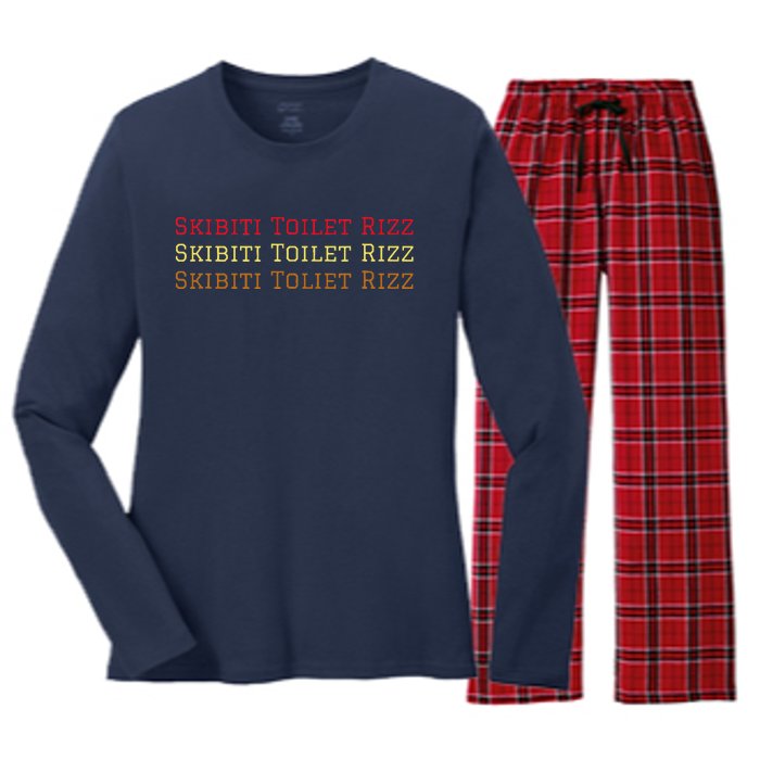 Skibiti Toilet Rizz Viral Influencer Brain Rot Slang Funny Women's Long Sleeve Flannel Pajama Set 