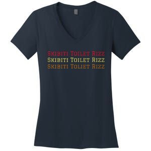 Skibiti Toilet Rizz Viral Influencer Brain Rot Slang Funny Women's V-Neck T-Shirt