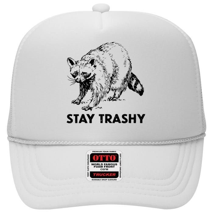 Stay Trashy Raccoon High Crown Mesh Back Trucker Hat