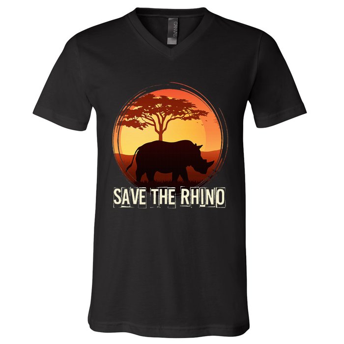 Save The Rhino V-Neck T-Shirt