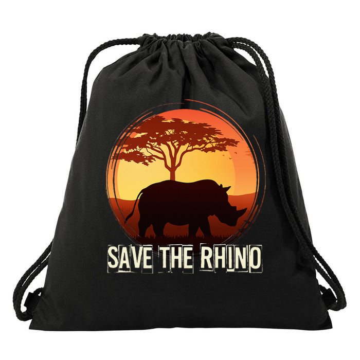 Save The Rhino Drawstring Bag