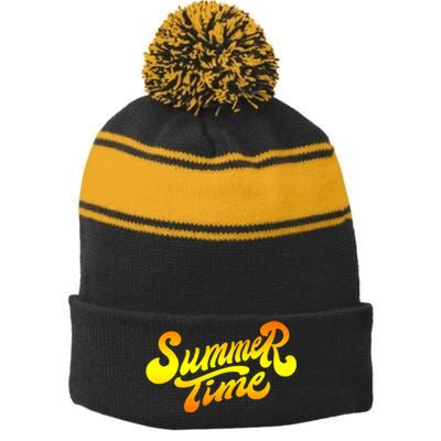 Summer Time Retro Stripe Pom Pom Beanie