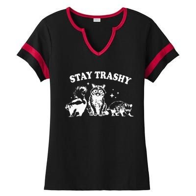 Stay Trashy Raccoon Opossum Skunk Ladies Halftime Notch Neck Tee