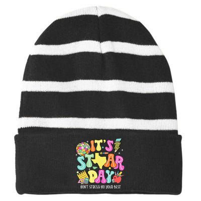 State Testing Retro ItS Staar Day DonT Stress Do Your Best Striped Beanie with Solid Band