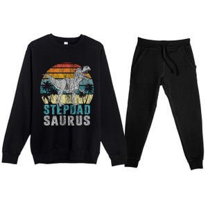 Stepdadsaurus T Rex Dinosaur Stepdad Saurus Fathers Day Premium Crewneck Sweatsuit Set