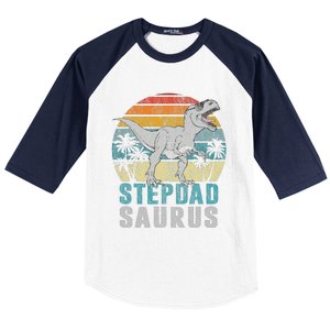 Stepdadsaurus T Rex Dinosaur Stepdad Saurus Fathers Day Baseball Sleeve Shirt