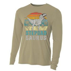 Stepdadsaurus T Rex Dinosaur Stepdad Saurus Fathers Day Cooling Performance Long Sleeve Crew