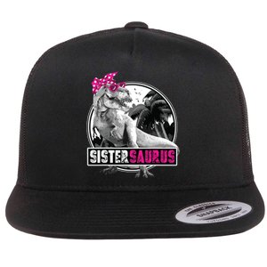 Sistersaurus T Rex Dinosaur Sister Saurus Family Matching Flat Bill Trucker Hat