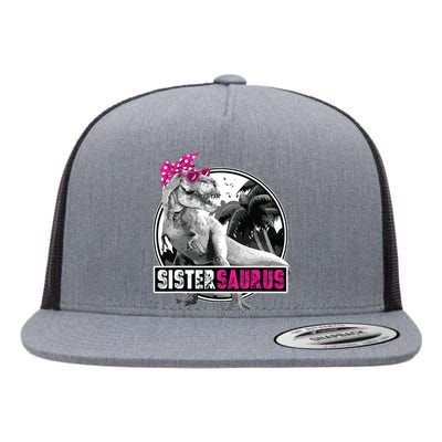 Sistersaurus T Rex Dinosaur Sister Saurus Family Matching Flat Bill Trucker Hat