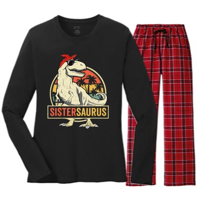 Sistersaurus T Rex Dinosaur Sister Saurus Family Matching Women's Long Sleeve Flannel Pajama Set 