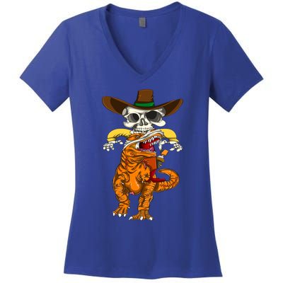 Skeleton T Rex Dinosaur Halloween Cool Gift Women's V-Neck T-Shirt