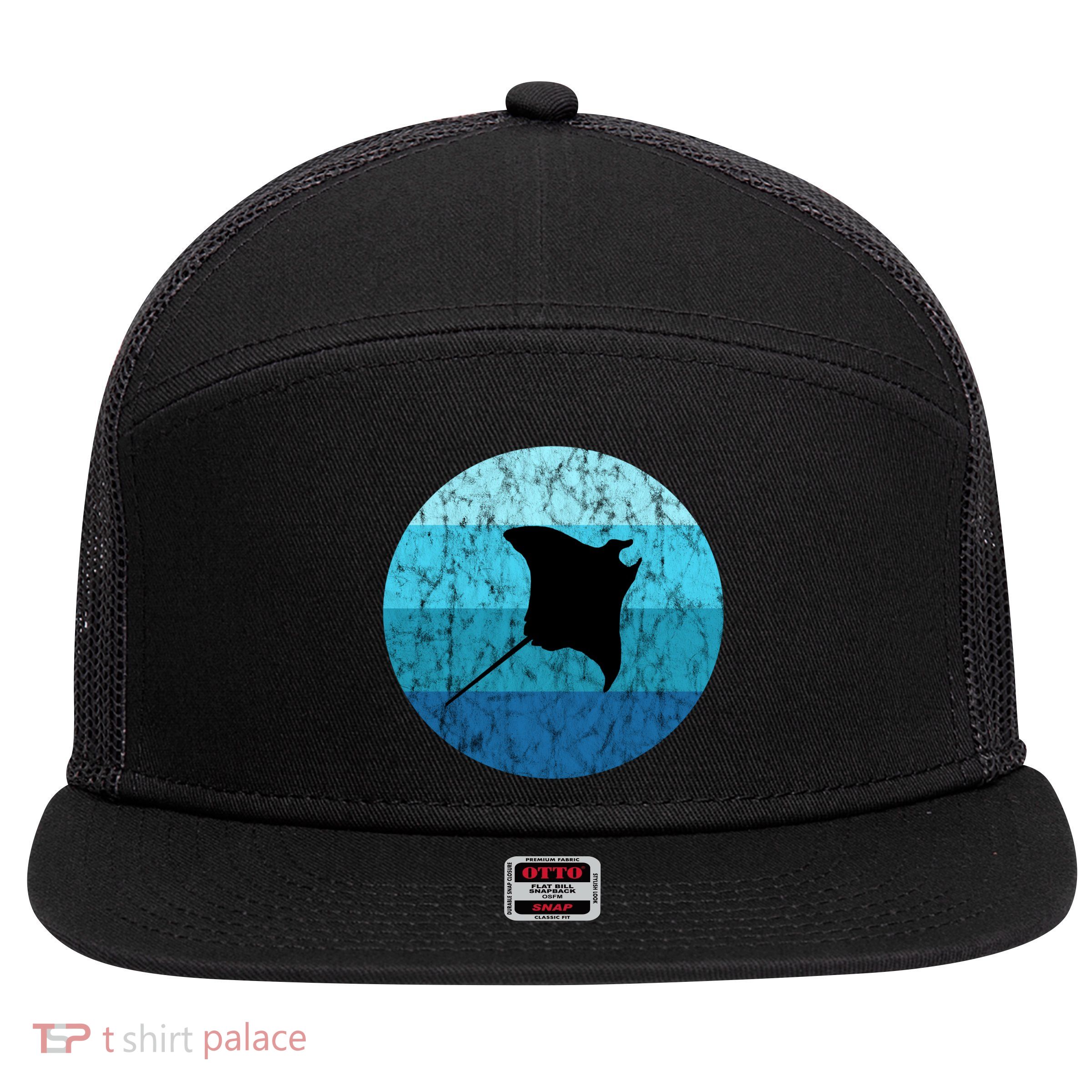 Stingray Ta Ray Retro Vintage Ocean Water Animal Gift 7 Panel Mesh Trucker Snapback Hat