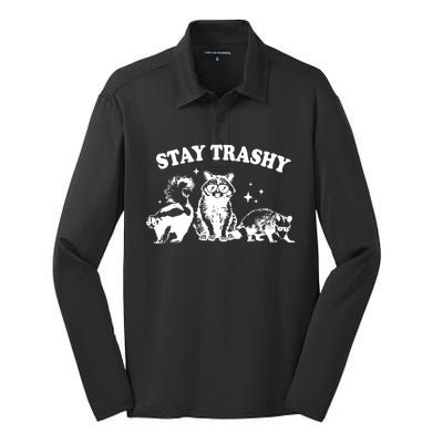 Stay Trashy Raccoon Opossum Skunk Silk Touch Performance Long Sleeve Polo