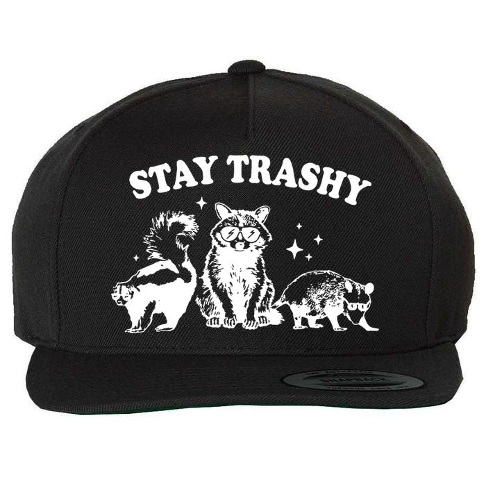 Stay Trashy Raccoon Opossum Skunk Wool Snapback Cap