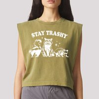 Stay Trashy Raccoon Opossum Skunk Garment-Dyed Women's Muscle Tee