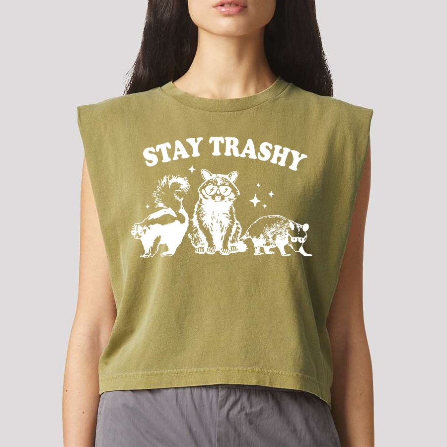 Stay Trashy Raccoon Opossum Skunk Garment-Dyed Women's Muscle Tee