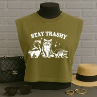 Stay Trashy Raccoon Opossum Skunk Garment-Dyed Women's Muscle Tee
