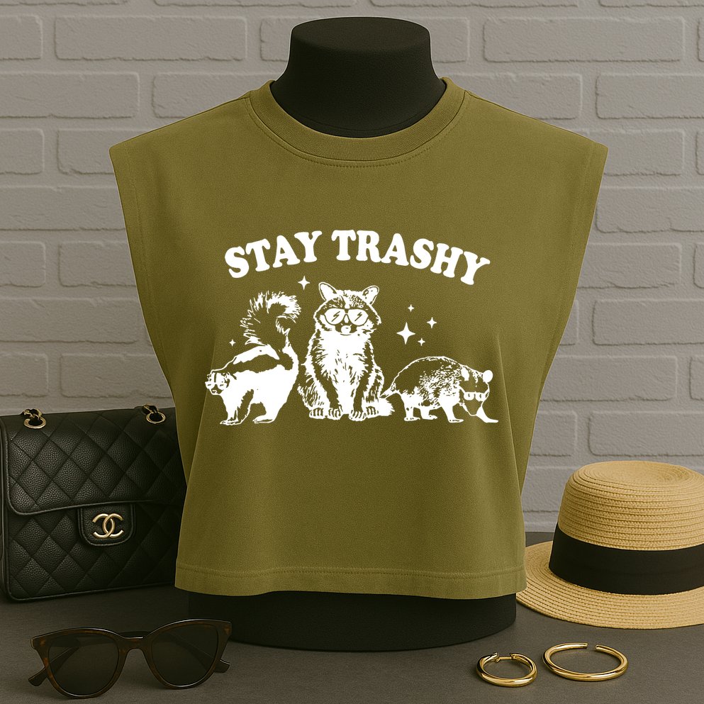 Stay Trashy Raccoon Opossum Skunk Garment-Dyed Women's Muscle Tee