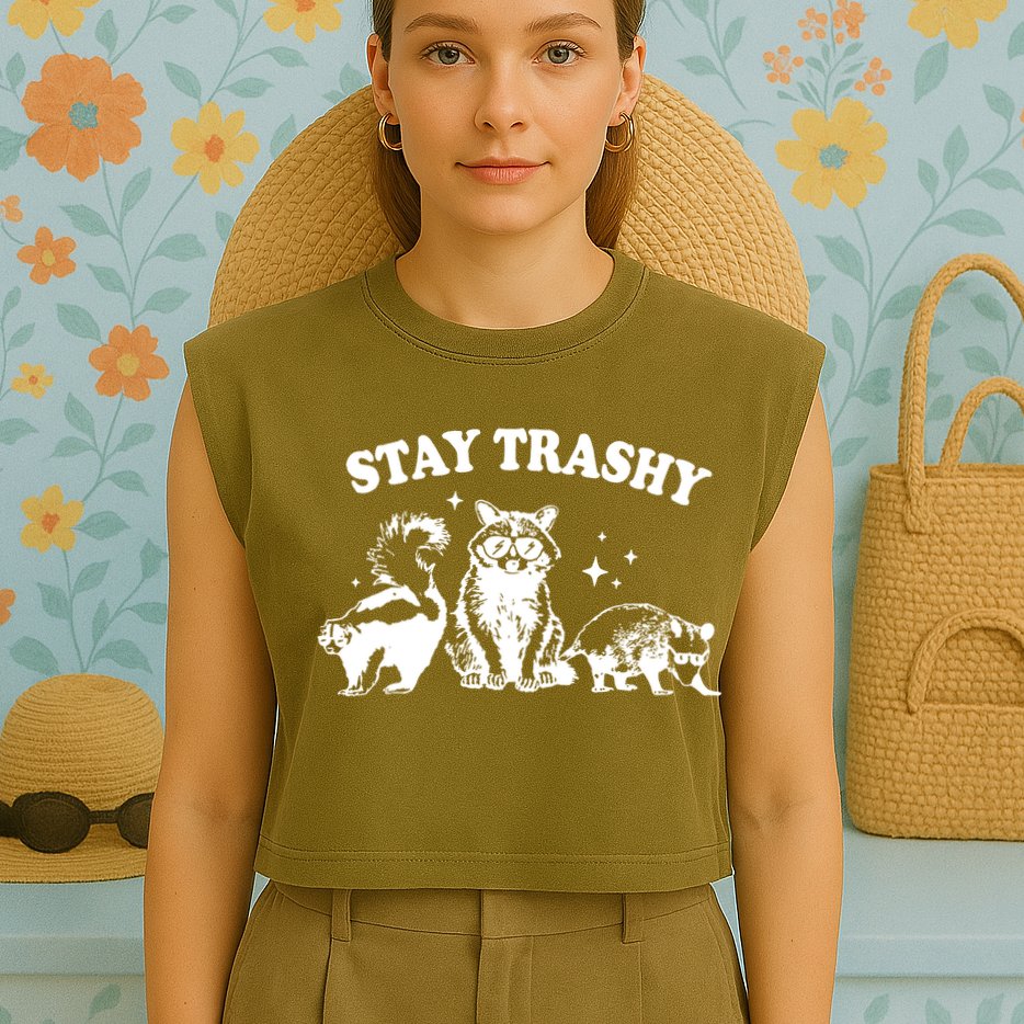 Stay Trashy Raccoon Opossum Skunk Garment-Dyed Women's Muscle Tee