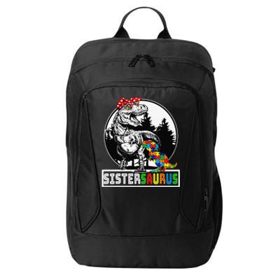 Sistersaurus T Rex Dinosaur Sister Saurus Autism Awareness City Backpack