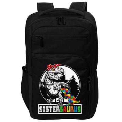 Sistersaurus T Rex Dinosaur Sister Saurus Autism Awareness Impact Tech Backpack