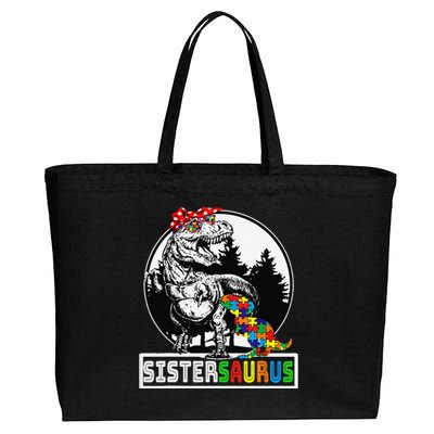 Sistersaurus T Rex Dinosaur Sister Saurus Autism Awareness Cotton Canvas Jumbo Tote