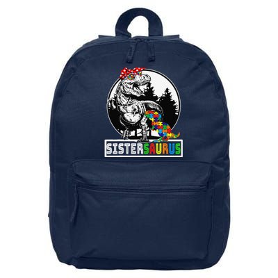 Sistersaurus T Rex Dinosaur Sister Saurus Autism Awareness 16 in Basic Backpack