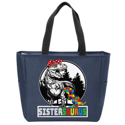 Sistersaurus T Rex Dinosaur Sister Saurus Autism Awareness Zip Tote Bag