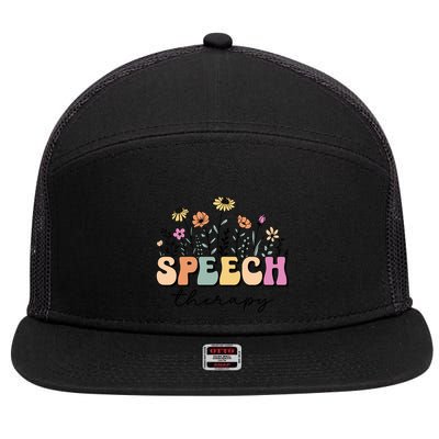Speech Therapy Retro Speech Language Pathologist Therapist Gift 7 Panel Mesh Trucker Snapback Hat