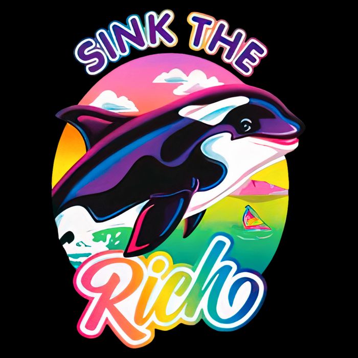 Sink The Rich Gladys Killer Whale The Yacht Sinking Orca Rainbow Flat Bill Trucker Hat