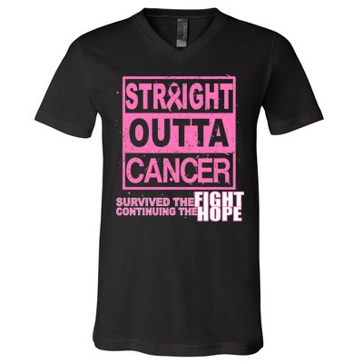 Straight Outta Breast Cancer Fight Hope V-Neck T-Shirt