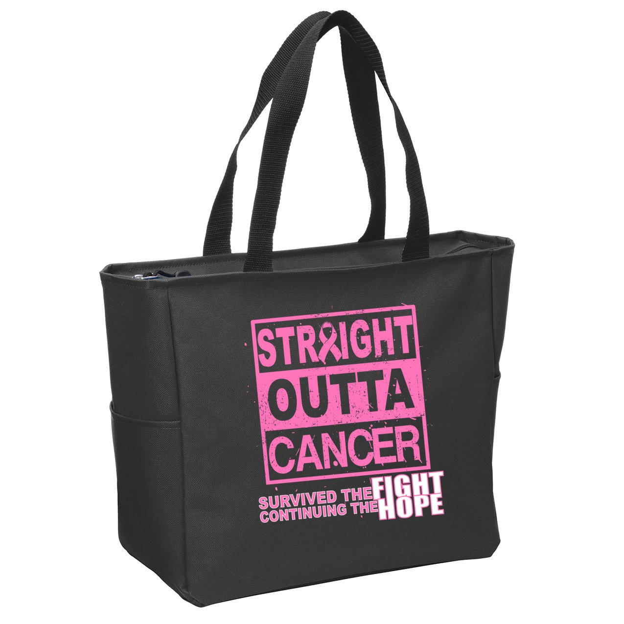 Straight Outta Breast Cancer Fight Hope Zip Tote Bag