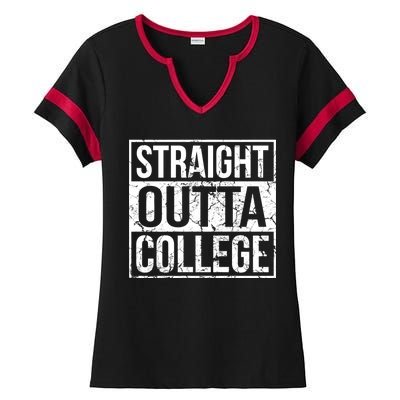 Straight Outta College Funny Senior Graduate Graudation Ladies Halftime Notch Neck Tee