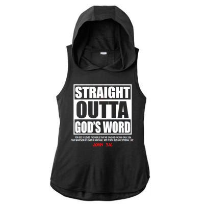 Straight Outta God's Word John 3:16 Ladies PosiCharge Tri-Blend Wicking Draft Hoodie Tank