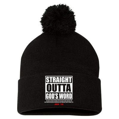 Straight Outta God's Word John 3:16 Pom Pom 12in Knit Beanie