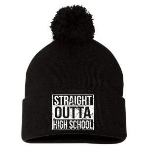 Straight Outta High School Funny Senior Graduate Graudation Pom Pom 12in Knit Beanie