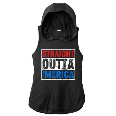 Straight Outta Merica Fourth of July Ladies PosiCharge Tri-Blend Wicking Draft Hoodie Tank