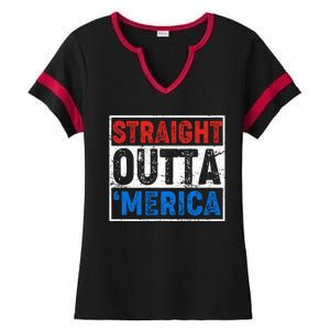 Straight Outta Merica Fourth of July Ladies Halftime Notch Neck Tee