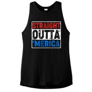 Straight Outta Merica Fourth of July Ladies PosiCharge Tri-Blend Wicking Tank