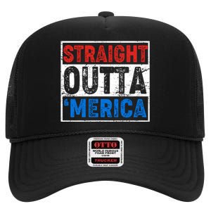 Straight Outta Merica Fourth of July High Crown Mesh Back Trucker Hat