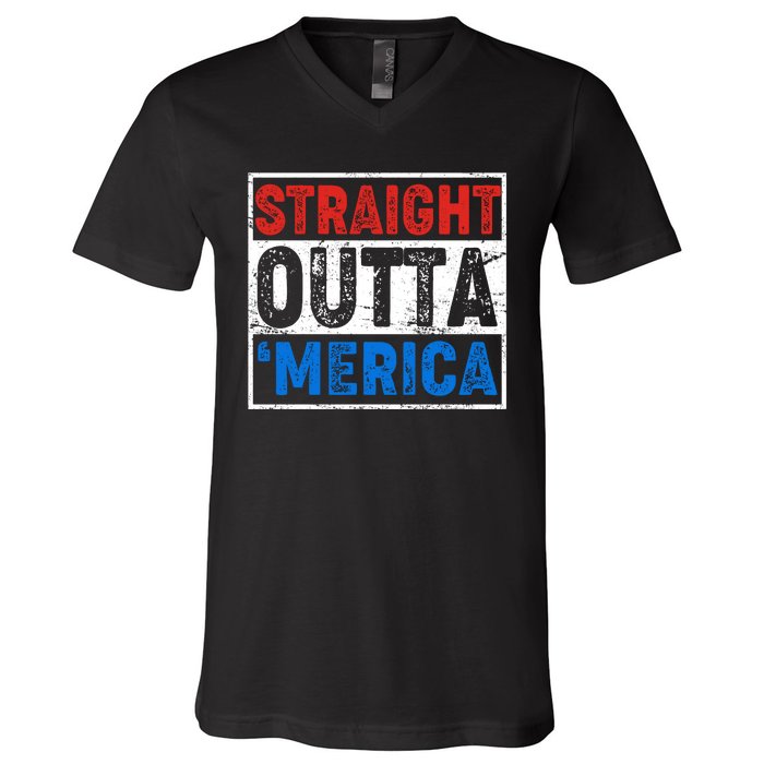 Straight Outta Merica Fourth of July V-Neck T-Shirt