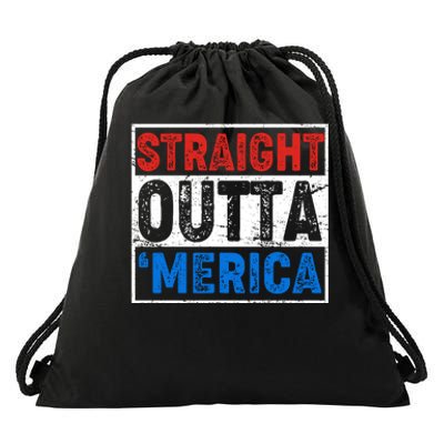 Straight Outta Merica Fourth of July Drawstring Bag