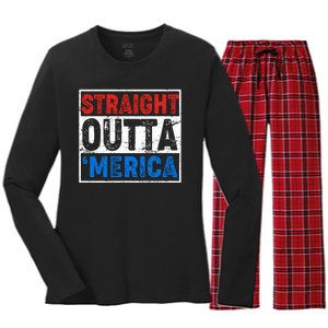 Straight Outta Merica Fourth of July Women's Long Sleeve Flannel Pajama Set 