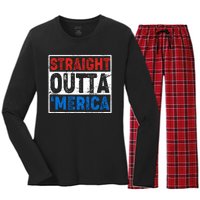 Straight Outta Merica Fourth of July Women's Long Sleeve Flannel Pajama Set 