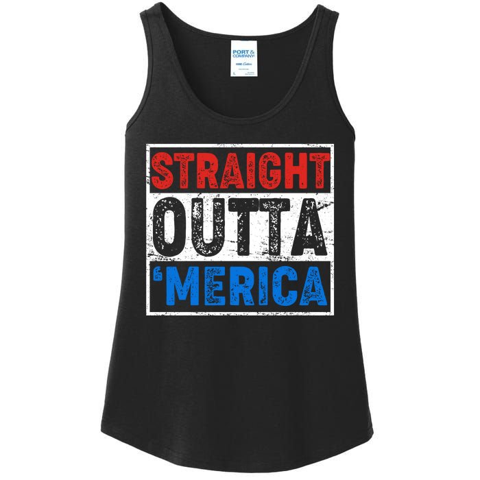 Straight Outta Merica Fourth of July Ladies Essential Tank