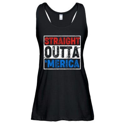 Straight Outta Merica Fourth of July Ladies Essential Flowy Tank