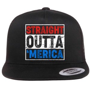 Straight Outta Merica Fourth of July Flat Bill Trucker Hat