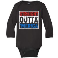 Straight Outta Merica Fourth of July Baby Long Sleeve Bodysuit