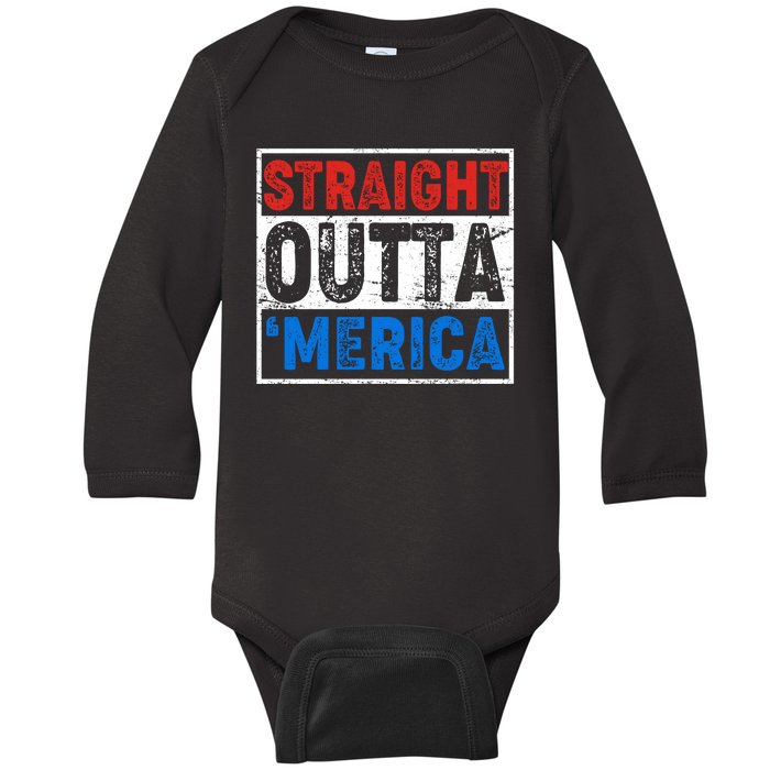 Straight Outta Merica Fourth of July Baby Long Sleeve Bodysuit